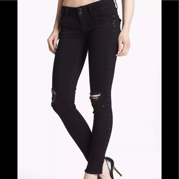 Hudson Jeans Denim - Hudson Collin Studded Destroyed Skinny Jeans Black
